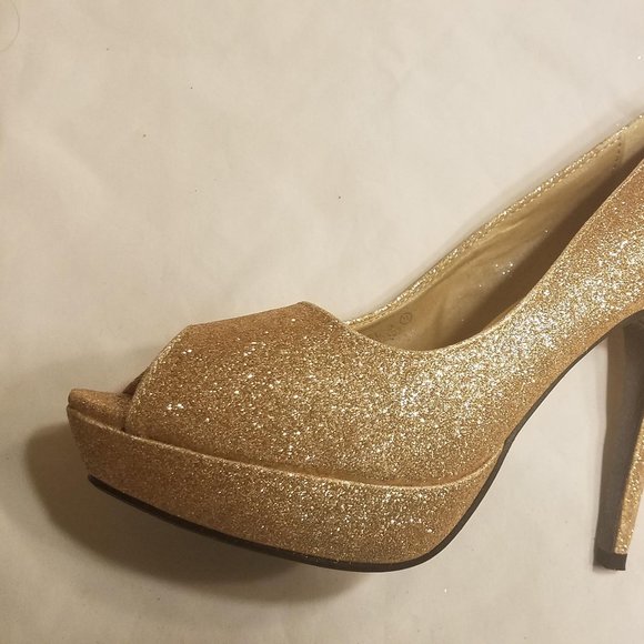 Gold Glitter Platform Stilettos - Picture 5 of 7